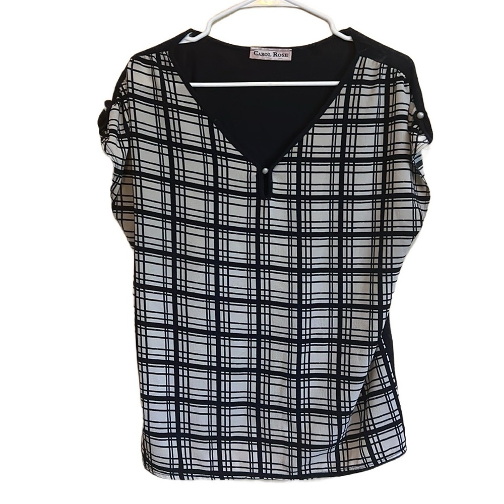 L Carol Rose Women Short Sleeve Plaid Shirt Summer Top Loose Fit for Leggings